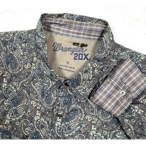 Wrangler 20X Western Paisley Shirt Mens XL Pearl Snaps Flip Cuff Cowboy Rodeo
